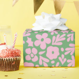 Moderne Abstrakte Florals und Blätter Grün Rosa Geschenkpapier