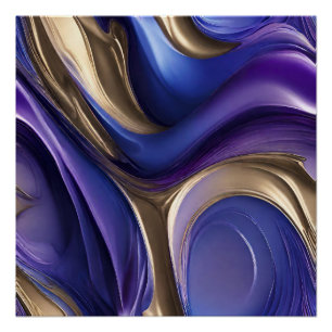 Moderne abstrakte Fluid Art- Blau Lila und Gold- Poster