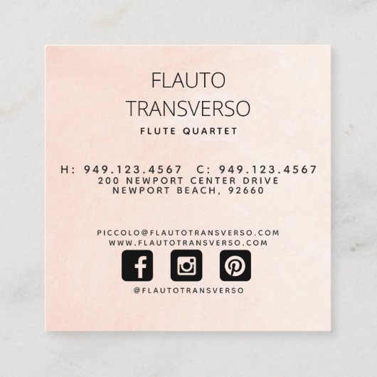 Moderne Abstrakte Flutkonzerne Blush & Navy Social Quadratische Visitenkarte (Rückseite)
