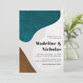 Moderne Abstrakte Formen Aquamarin & Braun Hochzei Einladung (Stehend Vorderseite)
