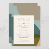 Moderne Abstrakte Formen Aquamarine Taupe Chic Hoc Einladung (Vorne/Hinten)