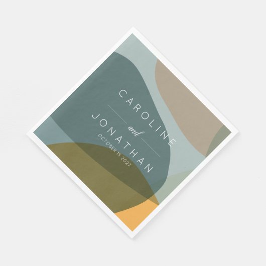 Moderne Abstrakte Formen Aquamarine Taupe Custom W Serviette (Ecke)