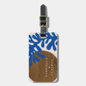 Moderne Abstrakte Formen Art Blue Tan Name Gepäckanhänger (Vorderseite vertikal)