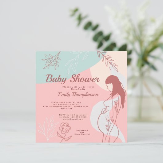 Moderne Abstrakte Formen Mama als Kinderdusche Einladung (Stehend Vorderseite)