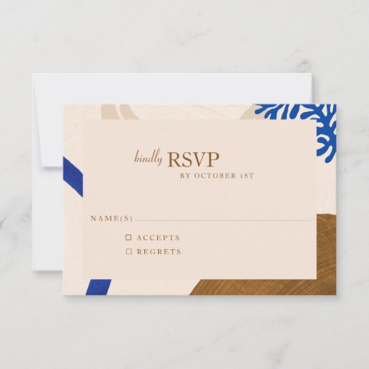 Moderne Abstrakte Formen Sand Blue Wedding RSVP Karte (Vorderseite)