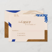 Moderne Abstrakte Formen Sand Blue Wedding RSVP Karte (Vorne/Hinten)