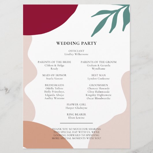 Moderne abstrakte Formen zeitgenössische Hochzeit Programm (Rückseite)