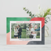 Moderne Abstrakte Fotomaterial Rot Grün Feiertagskarte (Stehend Vorderseite)