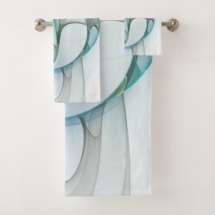 Moderne abstrakte fraktale Kunst Blau Türkis Grau Badhandtuch Set