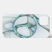 Moderne abstrakte fraktale Kunst Blau Türkis Grau Case-Mate iPhone Hülle (Rückseite (Horizontal))