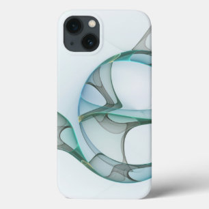 Moderne abstrakte fraktale Kunst Blau Türkis Grau iPhone 13 Hülle