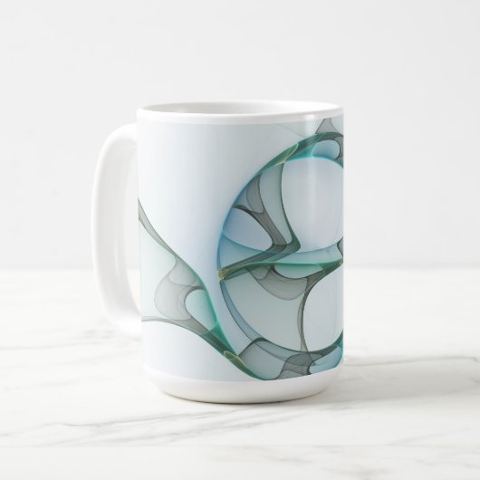 Moderne abstrakte fraktale Kunst Blau Türkis Grau Kaffeetasse (Vorderseite Links)