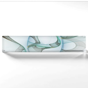 Moderne abstrakte fraktale Kunst Blau Türkis Grau Namensplakette
