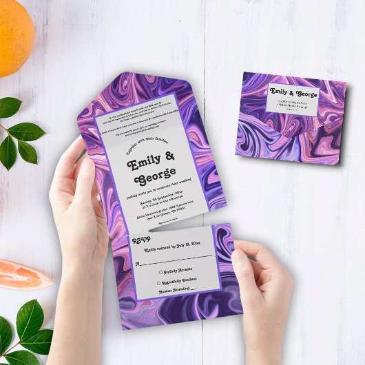 Moderne Abstrakte Galaxie Art Wavy Blue Chic Hochz All In One Einladung