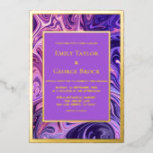 Moderne Abstrakte Galaxie Art Wavy Blue Gold Hochz Folieneinladung (Vorderseite)