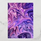 Moderne Abstrakte Galaxie Art Wavy Blue Gold Hochz Folieneinladung (Rückseite)