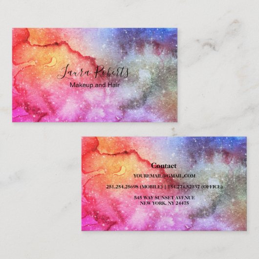 Moderne Abstrakte Galaxie Wasserfarbe Visitenkarte (Vorne/Hinten)