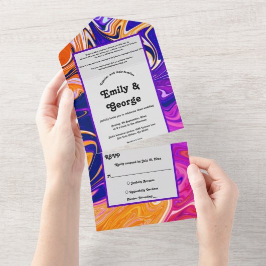 Moderne Abstrakte Galaxy Wavy Chic Wedding All In One Einladung (Abreißen)