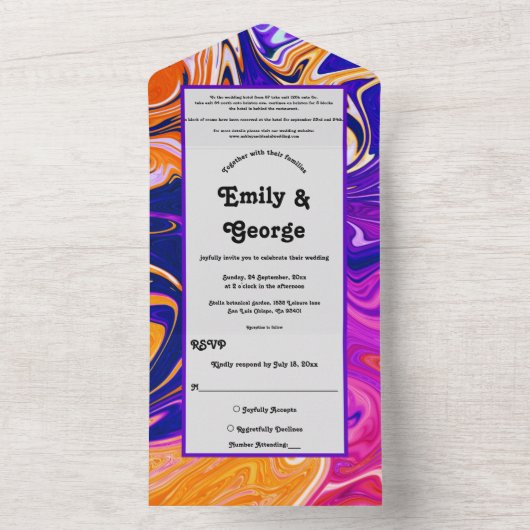 Moderne Abstrakte Galaxy Wavy Chic Wedding All In One Einladung (Innen Boden)