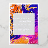 Moderne Abstrakte Galaxy Wavy Silver Wedding Folieneinladung (Vorderseite)