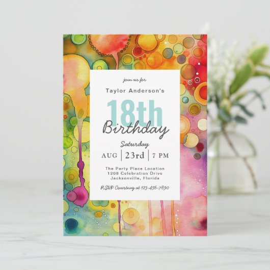 Moderne Abstrakte Geburtstagsparty Einladung (Stehend Vorderseite)