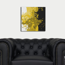Moderne Abstrakte Gelb- und Schwarz-Spritzer Kunst