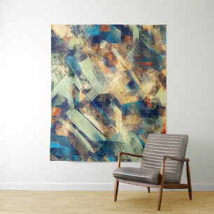 Moderne Abstrakte Gelbe Blaue Pinselstriche Kunst Wandteppich