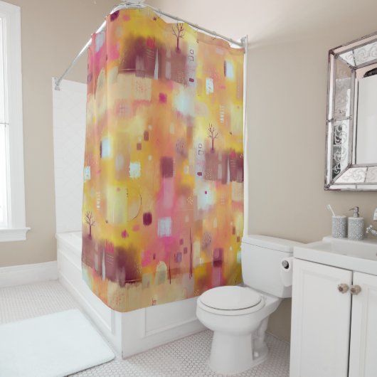Moderne Abstrakte Gelbe Farbe Kunst Duschvorhang (Beispiel)