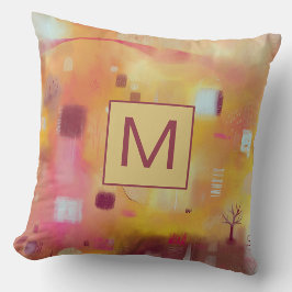 Moderne abstrakte gelbe Monogramm Kissen