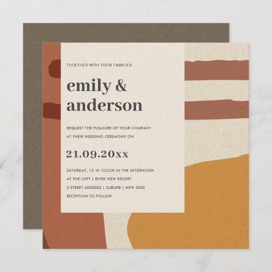 MODERNE ABSTRAKTE GELBE TERRACOTTA ARTISTIC WEDD EINLADUNG (Vorne/Hinten)