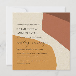 MODERNE ABSTRAKTE GELBE TERRACOTTA ARTISTIC WEDD EINLADUNG