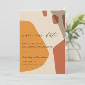 MODERNE ABSTRAKTE GELBE TERRACOTTA KÜNSTLERISCHE K SAVE THE DATE (Stehend Vorderseite)