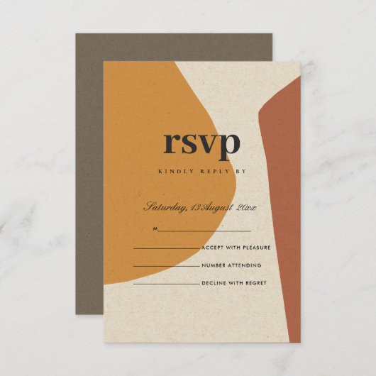 MODERNE ABSTRAKTE GELBE TERRACOTTA KÜNSTLERISCHE U RSVP KARTE (Vorne/Hinten)