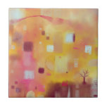 Moderne Abstrakte Gelbfärbung Fliese<br><div class="desc">Ein zeitgenössisches, abstraktes Aquarellbild in warmen Farben. Gelb, ocker, rosa, orange und creme. Originelle Kunst von Nic Squirrell.</div>