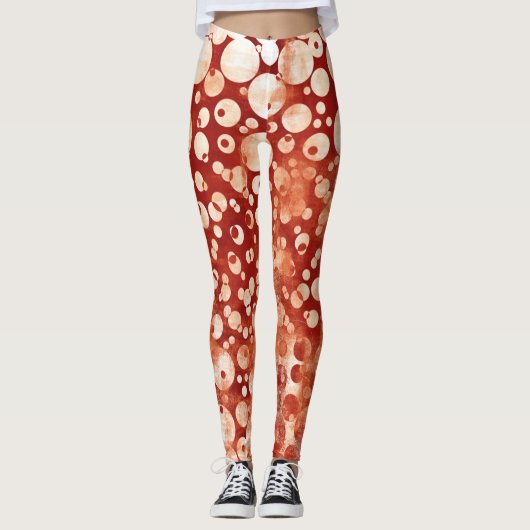 Moderne, Abstrakte, gemusterte Rote Blüten Leggings (Vorderseite)