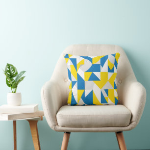 Moderne Abstrakte Geometrische Blaue und Gelbe Mos Kissen