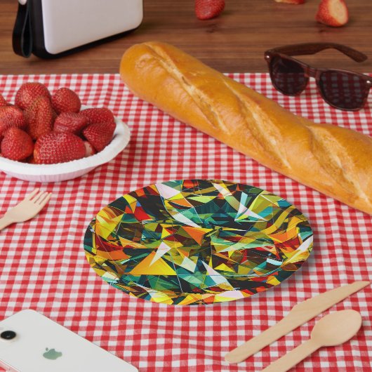 Moderne abstrakte geometrische bunte Kristallglas Pappteller (Picknick)