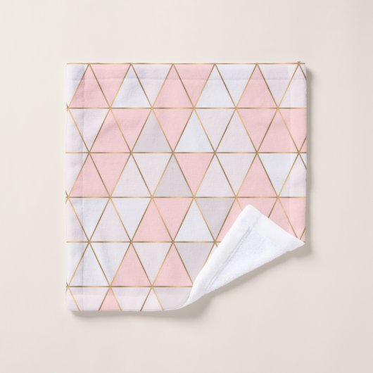 Moderne Abstrakte geometrische Dreiecke Pfirsichgo Badhandtuch Set (Waschlappen)