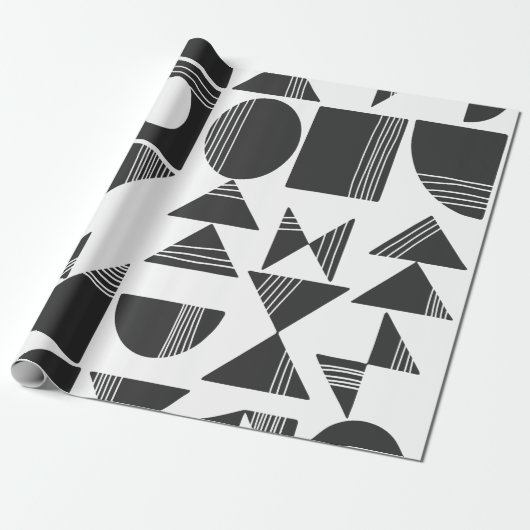 Moderne Abstrakte geometrische Formen | Schwarz un Geschenkpapier (Ungerollt)
