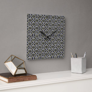 Moderne abstrakte geometrische Rhythmus-Muster 128 Quadratische Wanduhr