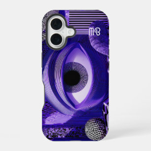 Moderne Abstrakte Geometrische Schwarz Weiß Lila K iPhone 16 Hülle