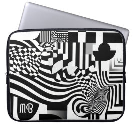 Moderne abstrakte geometrische Schwarz-Weiß-Muster Laptopschutzhülle
