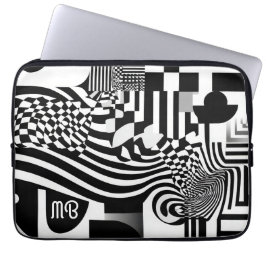 Moderne abstrakte geometrische Schwarz-Weiß-Muster Laptopschutzhülle