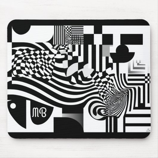Moderne abstrakte geometrische Schwarz-Weiß-Muster Mousepad (Vorne)