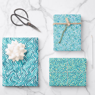 Moderne abstrakte geometrische Türkis-Wasserfarbe Geschenkpapier Set