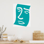 Moderne abstrakte Gesichtslinienkunst in Türkis Poster (Küche)