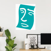 Moderne abstrakte Gesichtslinienkunst in Türkis Poster (Heimbüro)