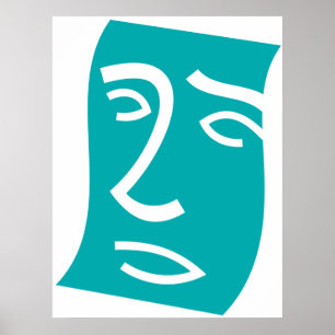 Moderne abstrakte Gesichtslinienkunst in Türkis Poster