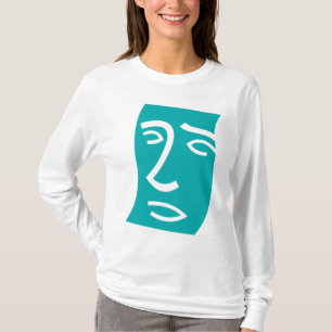 Moderne abstrakte Gesichtslinienkunst in Türkis T-Shirt