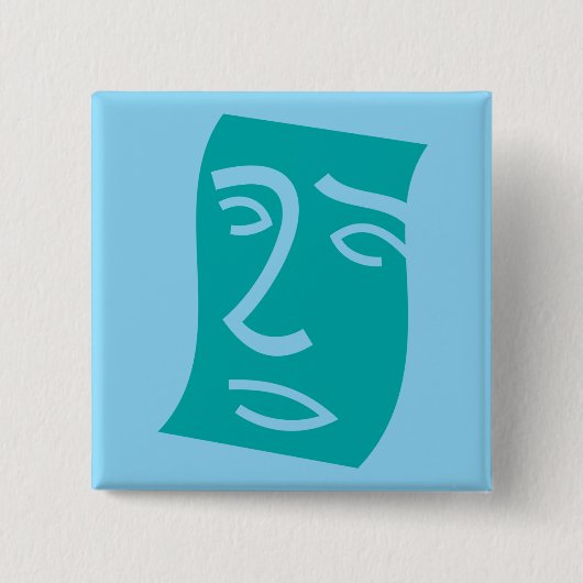 Moderne abstrakte Gesichtslinienkunst Teal Button (Vorderseite)